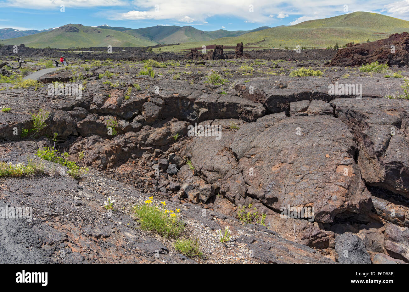 Idaho, crateri della luna monumento nazionale e preservare il cratere Nord del flusso di lava Trail Foto Stock