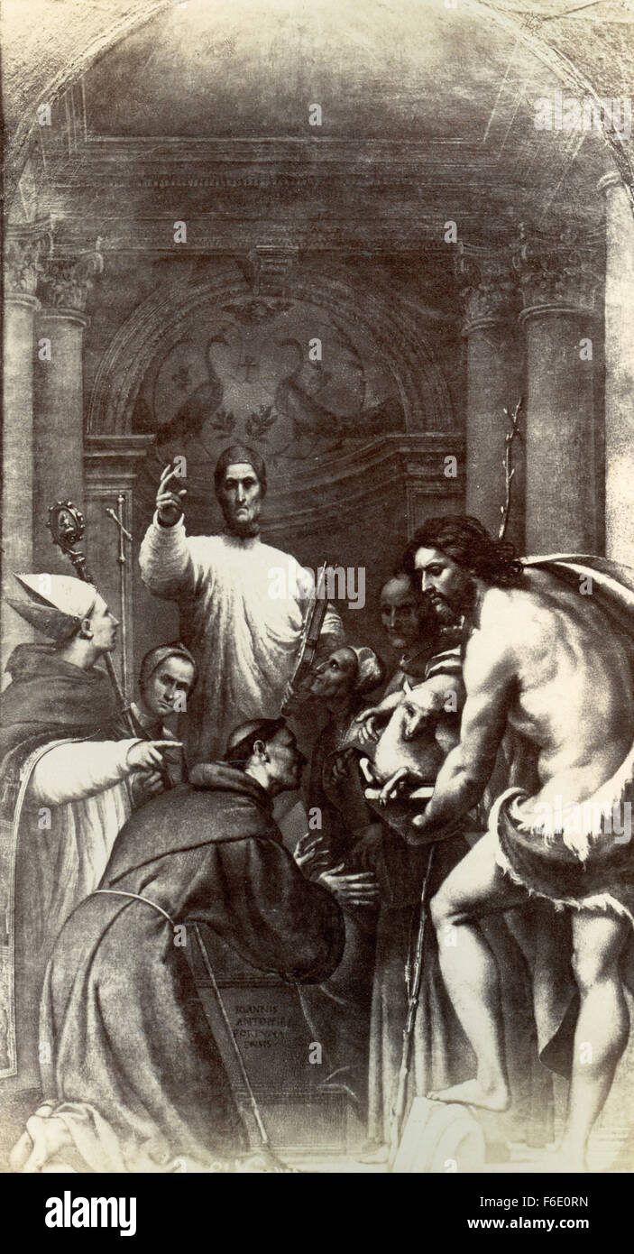 San Lorenzo e quattro Santi, dipinta da Pordenone Foto Stock