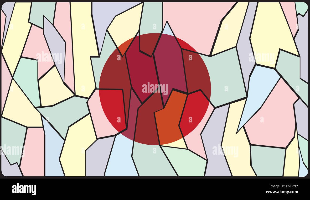 Una bandiera del Giappone design su una finestra di vetro colorato Foto Stock