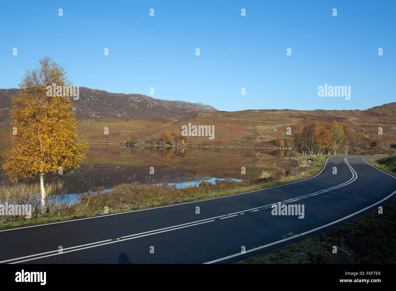 Area di Loch Ness, Scozia. Pittoresca Veduta autunnale del B862 road con il Loch Tarff in background. Foto Stock