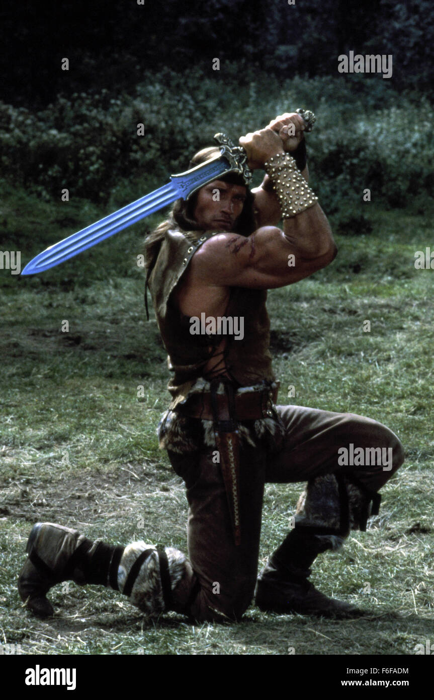 Data di rilascio: giugno 29, 1984 il titolo del filmato: Conan il distruttore direttore: Richard Fleischer Studio: De Laurentiis trama: Il barbaro errante, Conan, accanto alla sua pippo rogue pal, Malak, hanno il compito di scortare la regina Taramis' vergine nipote, Princess Jehnna e la sua guardia del corpo, Bombaata, una mistica isola fortezza. Essi devono recuperare un cristallo magico che leggende dire può risvegliare il dio dei sogni, Dagoth. Lungo la strada, Conan riunisce con la procedura guidata di saggio, Akiro e befriends il feroce combattente donna, Zula nella foto: Arnold Schwarzenegger come Conan e MAKO come Akiro (credito Immagine: c De Foto Stock