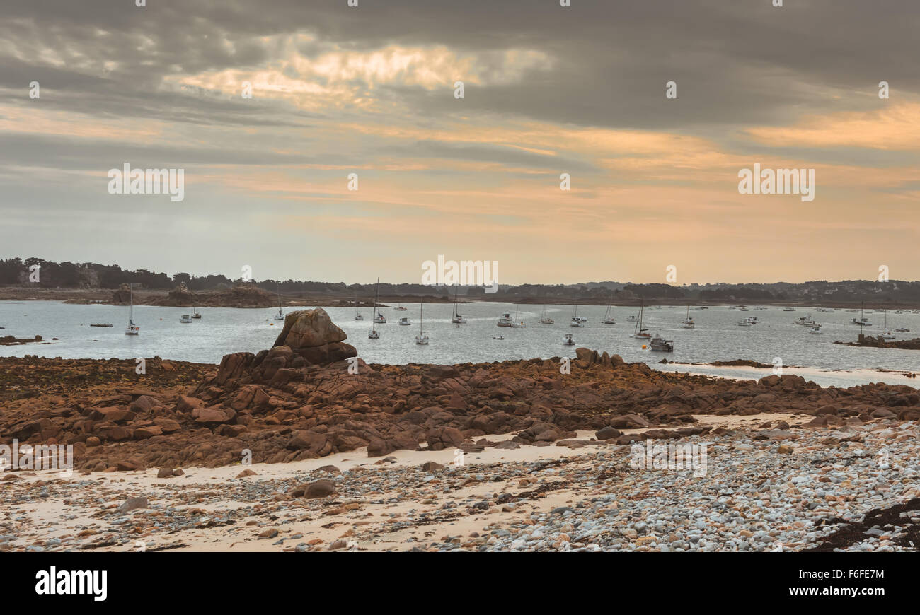 Litorale con la bassa marea, Bretagna Francia Foto Stock