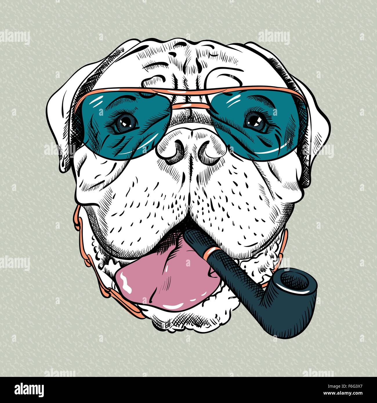 Vector funny cartoon hipster cane Bullmastiff Illustrazione Vettoriale