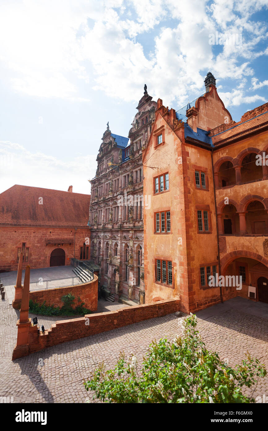 Parte interna del castello di Heidelberg durante l'estate Foto Stock