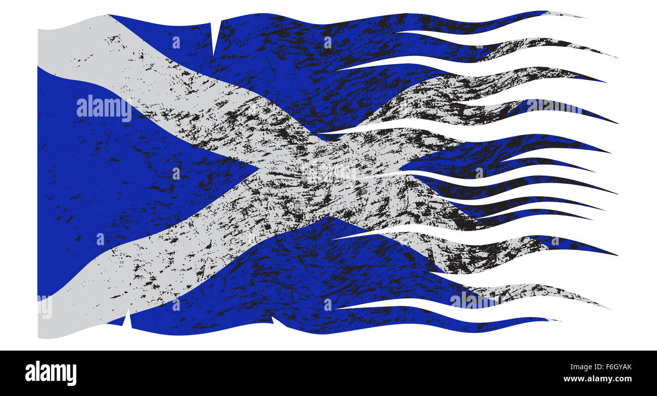 Un grunged, strappata Scozia design bandiera su sfondo bianco Foto Stock