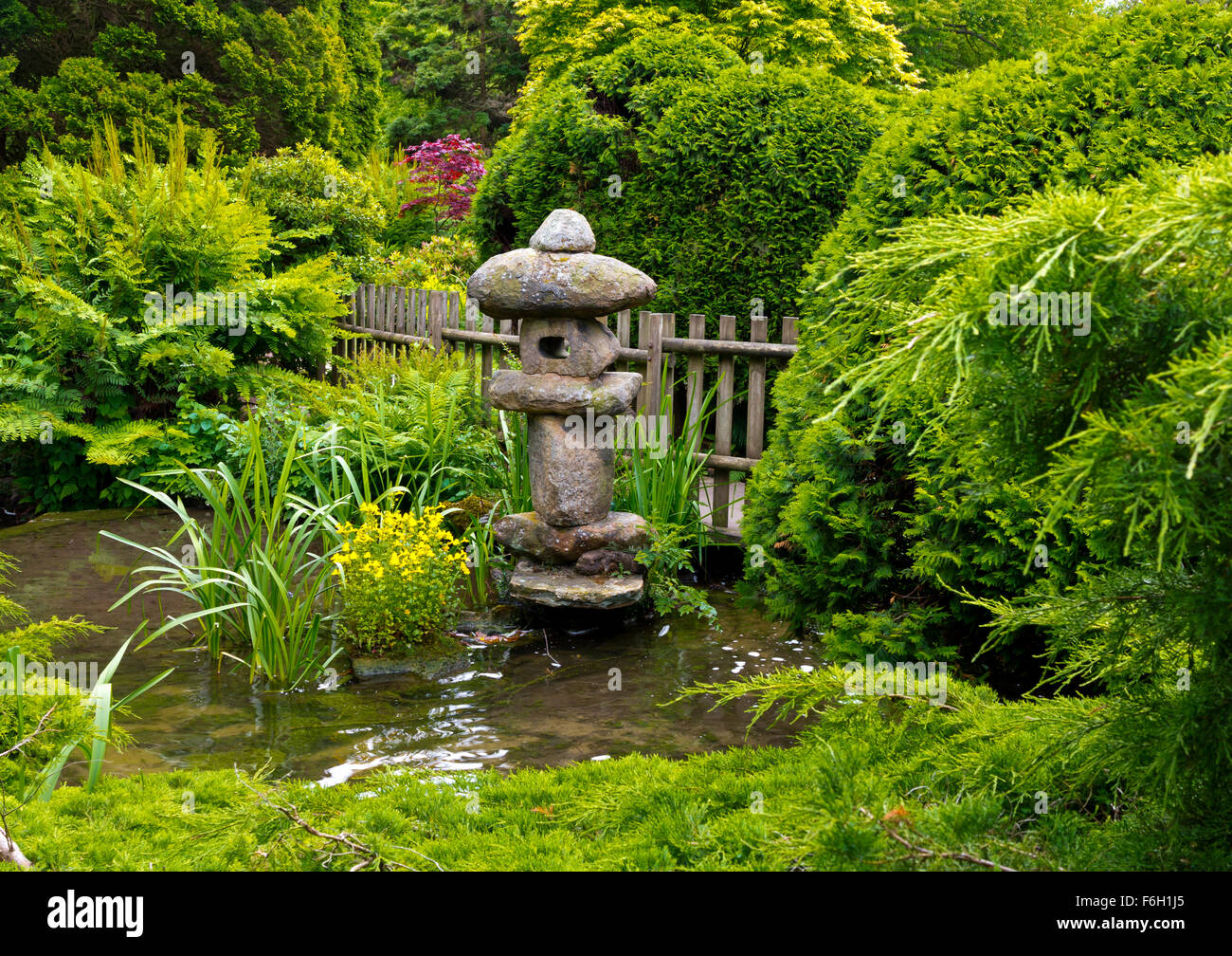 Vista sul Giardino Giapponese a Newstead Abbey vicino Ravenshead NOTTINGHAMSHIRE REGNO UNITO Inghilterra ex casa di Lord Byron Foto Stock