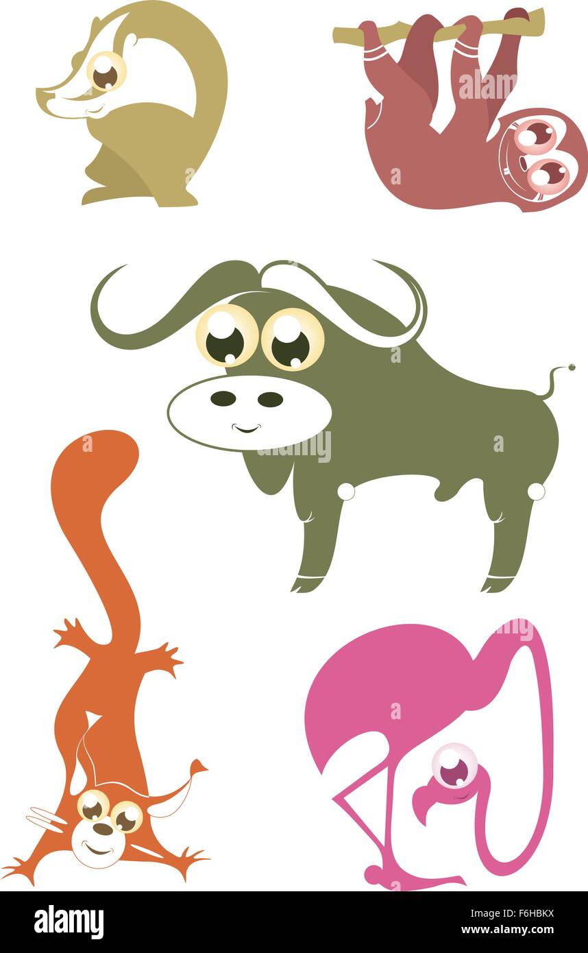 Animals divertenti del cartone animato regolato per disegno 5 Illustrazione Vettoriale