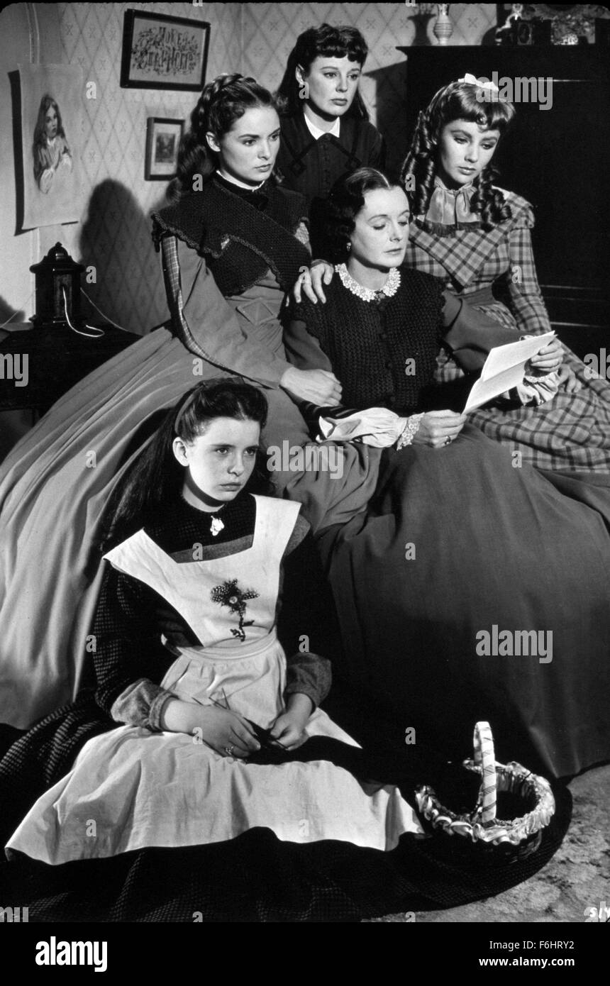 1949, il titolo del film: Piccole Donne, Direttore: MERVYN LeROY, Studio: MGM, nella foto: 1949, giugno ALLYSON, MARIA ASTOR, Janet Leigh, MERVYN LeROY, MARGARET O'Brien, Elizabeth Taylor, la lettura, la morte, la disperazione, cattive notizie, COSTUME. (Credito Immagine: SNAP) Foto Stock