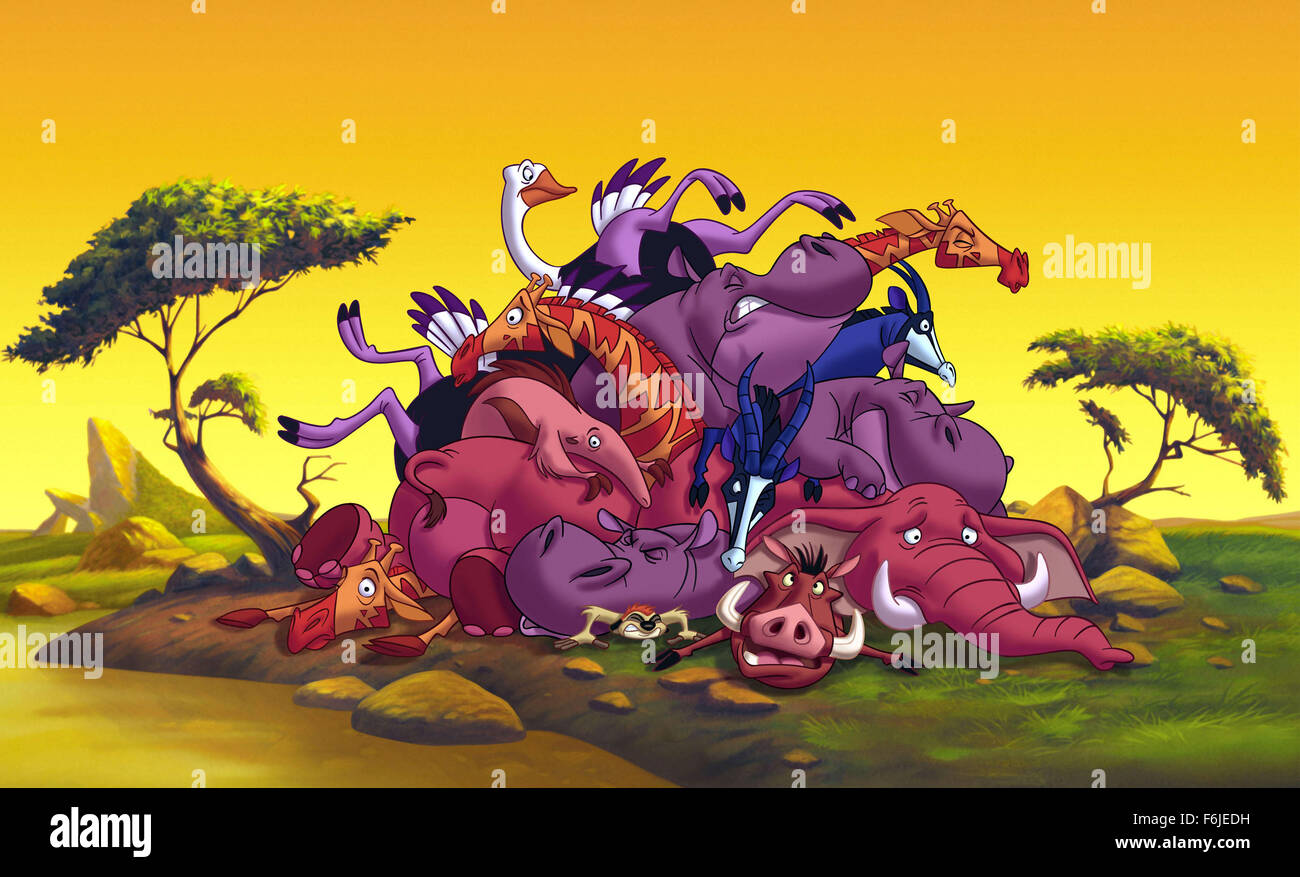 Data di rilascio: febbraio 10, 2004. Il titolo del filmato: Re Leone 1.5. STUDIO: Walt Disney Pictures. Trama: Timon e Pumbaa iniziare a guardare l'originale Lion King movie, ma Timon continua ad insistere per avanzamento veloce per quando entrano in, perché non si è visto all inizio della storia o ovunque fino a quando a metà. Pumbaa suggerisce di raccontare al pubblico la loro storia che inizia prima di Simba il viaggio inizia. Attraverso questa, incontriamo Timon della madre e lo zio Max, scoprire il motivo per cui egli ha lasciato la sua colonia di meerkat, dove imparò l'Hakuna Matata, come egli incontra Pumbaa e i pericoli che essi hanno incontrato mentre searchin Foto Stock