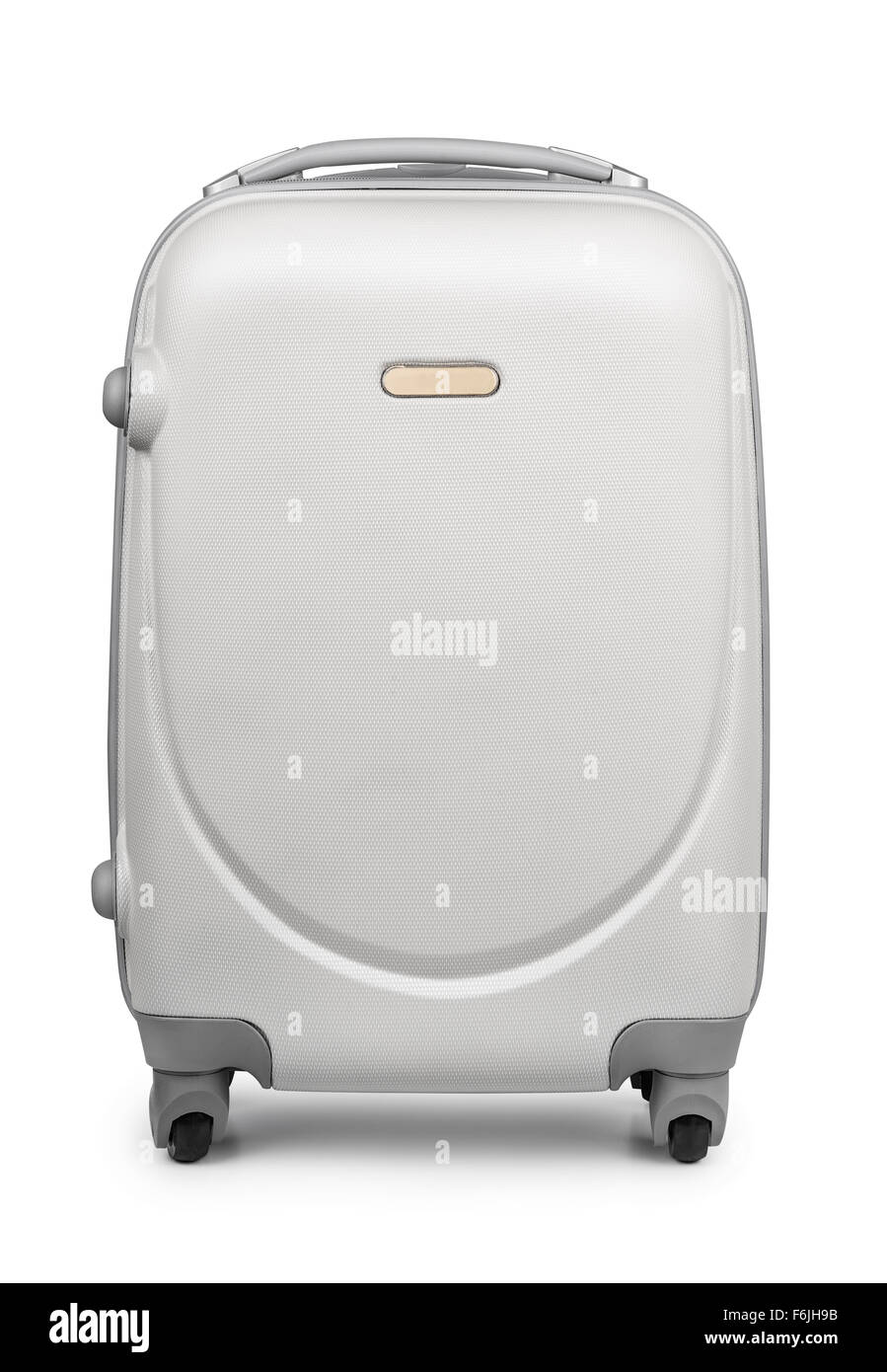 Viaggio in plastica valigia isolato su bianco Foto Stock