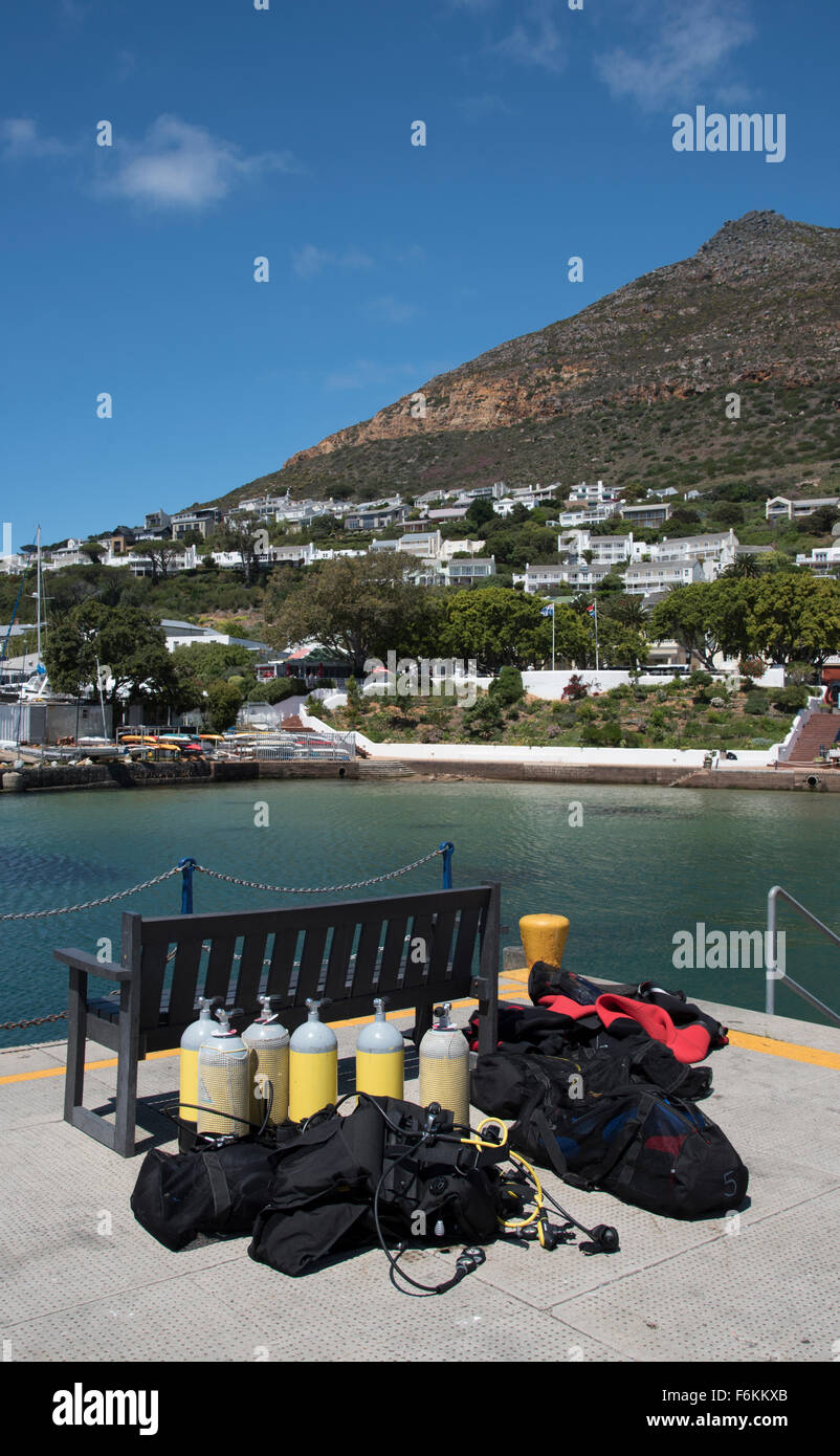 Attrezzatura per Immersioni su una banchina di Western Cape Sud Africa Foto Stock