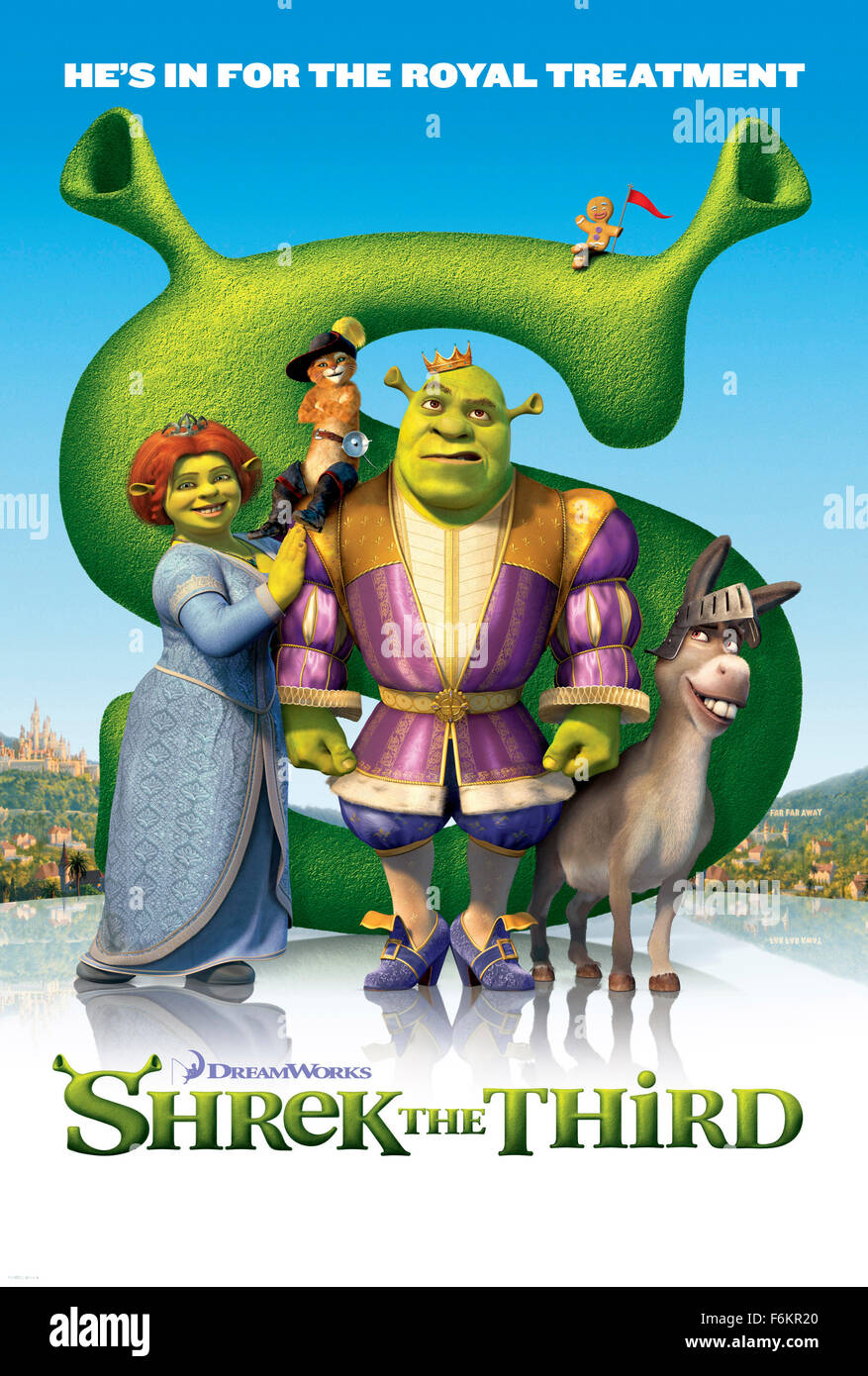 Data di rilascio: maggio 18, 2007. Il titolo del filmato: Shrek Terzo - STUDIO: PDI / DreamWorks Productions. Trama: quando il suo nuovo suocero, re Harold (Cleese) si ammala, Shrek (Myers) è guardato come l'erede di terra di lontano. Non uno a rinunciare alla sua amata palude, Shrek recluta i suoi amici asino (Murphy) e Puss In Boots (Banderas) per installare il ribelle Artie (Timberlake) come nuovo re. La principessa Fiona (Diaz), tuttavia, raduni una banda di royal fidanzate di fends off di un colpo di stato da parte del jilted Prince Charming (Everett). Nella foto: arte composita per il fotogramma poster del filmato con Mike Foto Stock