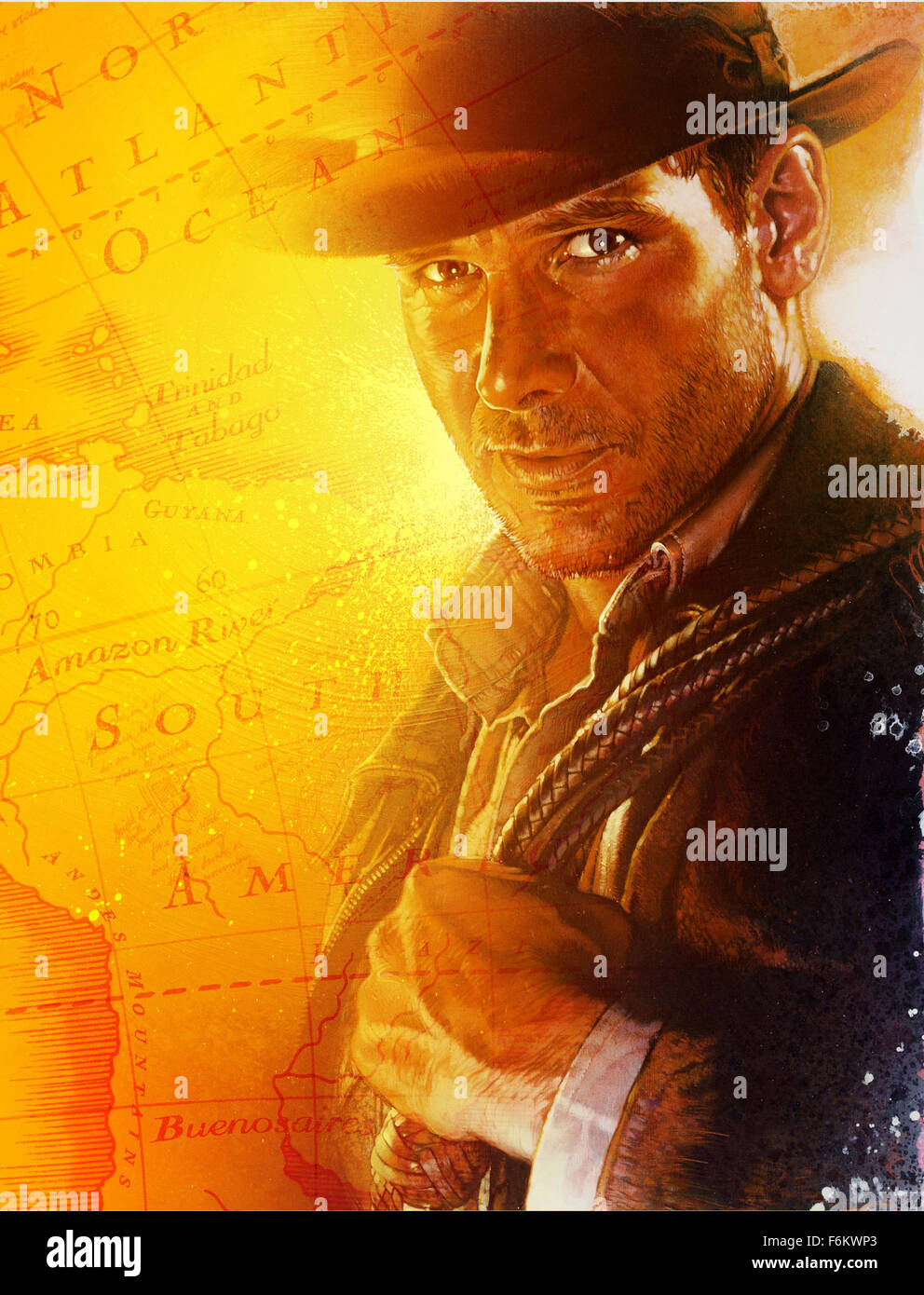Data di rilascio: aprile 2008. Il titolo del filmato: l'Indiana Jones e il Regno del Teschio di Cristallo. STUDIO: Amblin Entertainment. Trama: Steven Spielberg, Harrison Ford e Karen Allen sono tutti indietro per il tanto atteso quarto episodio della serie Indiana Jones. Per questa avventura sono unite da un all-star cast che include Ray Winstone, LaBeouf sciita, Cate Blanchett, John Hurt e Jim Broadbent. Nella foto: Harrison Ford come l'Indiana Jones. Foto Stock