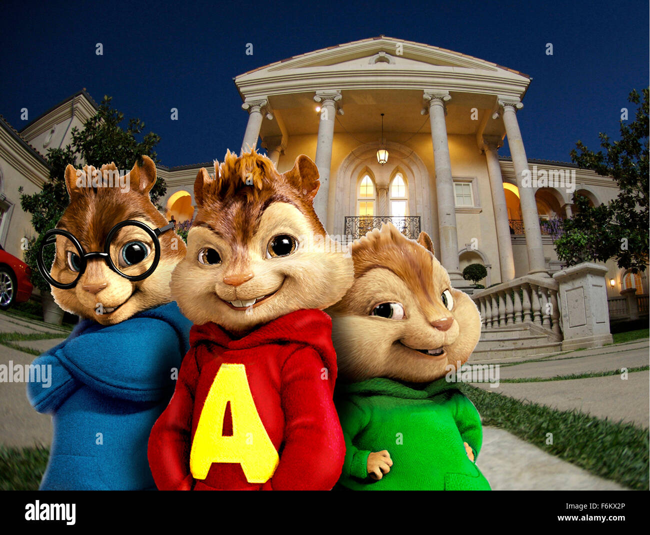Data di rilascio: dicembre 14, 2007. Il titolo del filmato: Alvin ed i Chipmunks - STUDIO: Regency Enterprises/Fox 2000 foto. Trama: Basato su anni ottanta serie di cartoni animati su un gruppo di musica dei chipmunks compreso di maliziosa group leader Alvin; tall e tranquillo Simon; e paffuto, impressionabili Teodoro. Nella foto: Ross Bagdasarian Jr. come la voce di Simon (sinistra) e Alvin (centro), e JANICE KARMAN come la voce di Teodoro. Foto Stock