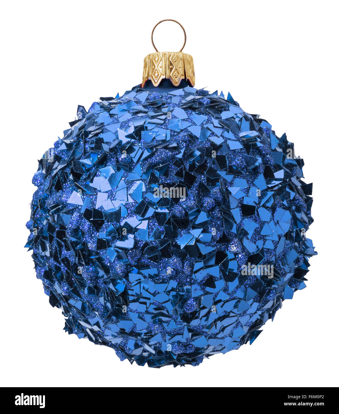 Il blu scintillante palla di Natale isolato su uno sfondo bianco. Foto Stock