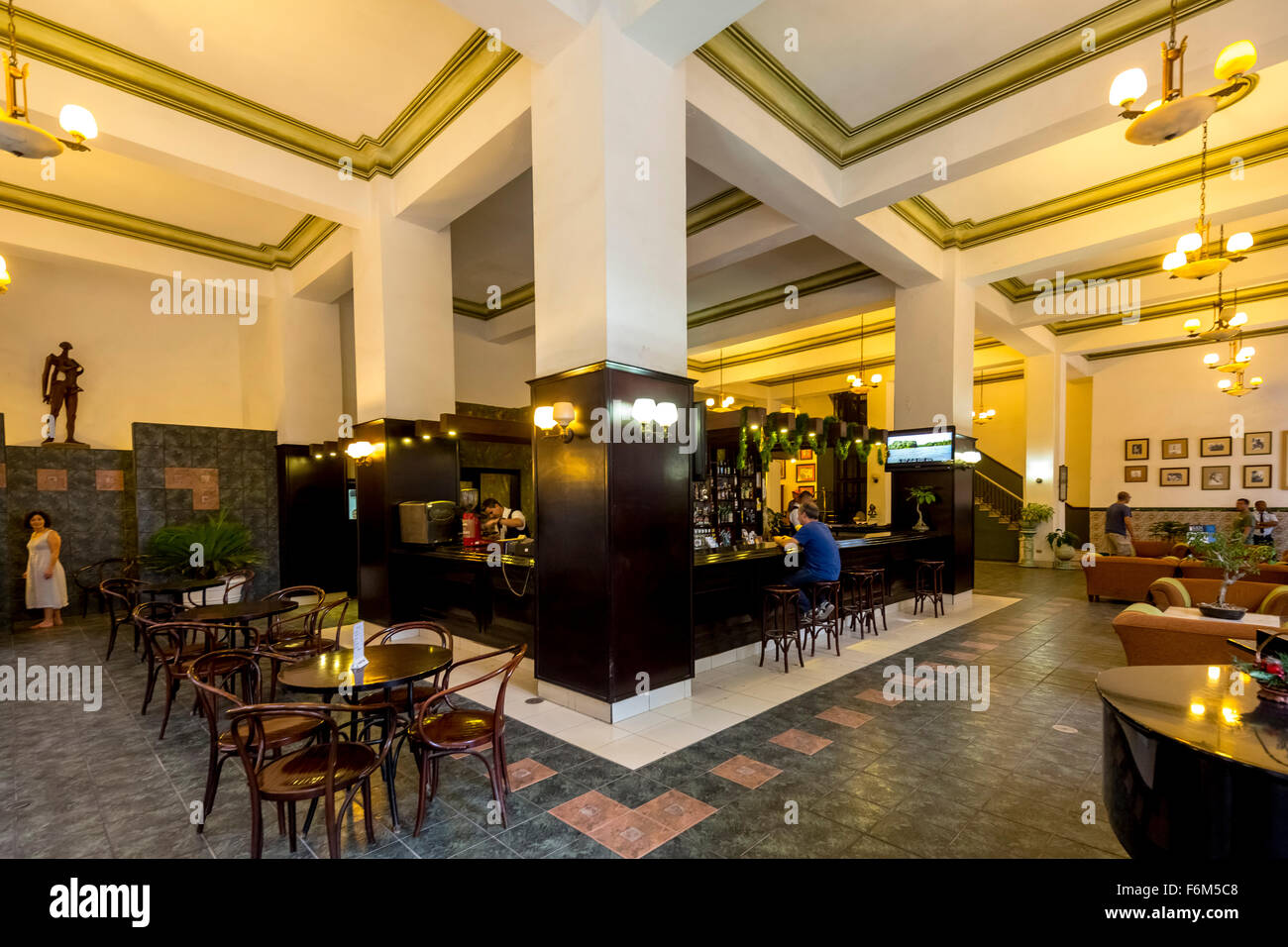 Hotel Ambos Mundos, Hotel dello scrittore Ernest Hemingway a l'Avana, la lobby dell'hotel, bar, Cuba, Nord America, Caraibi, Havana Foto Stock