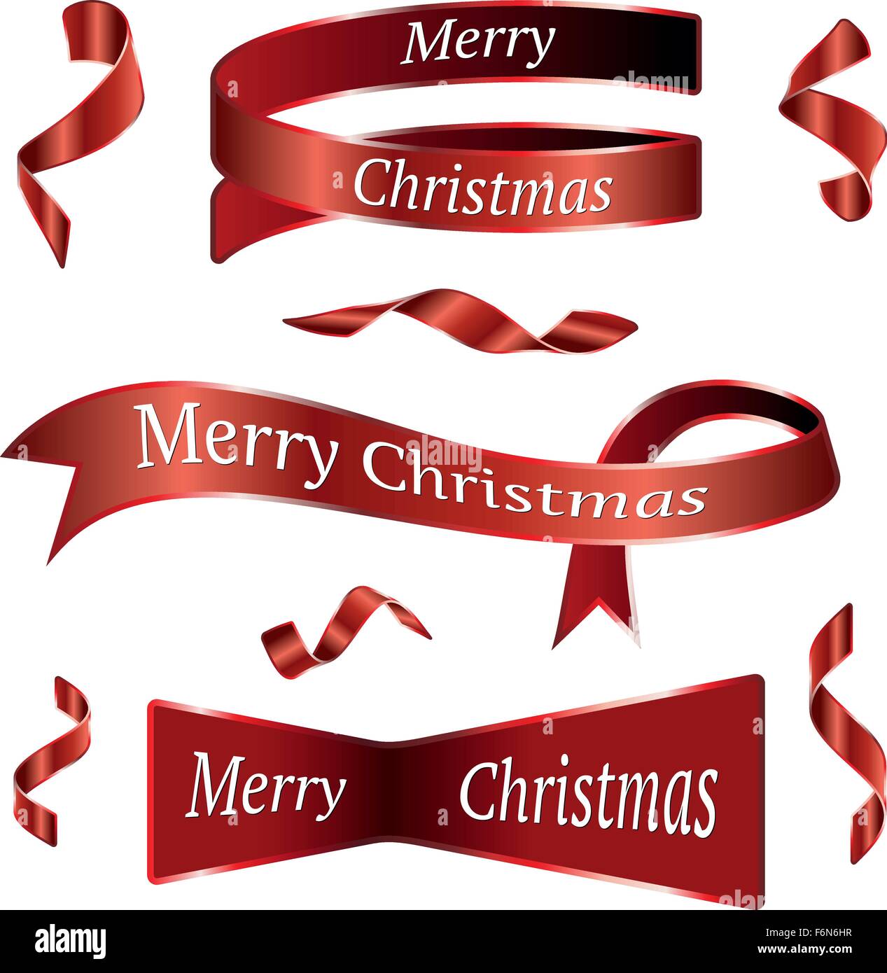 Red realistico dettagliata carta curvo Merry Christmas banner isolati su sfondo bianco. Illustrazione Vettoriale Illustrazione Vettoriale