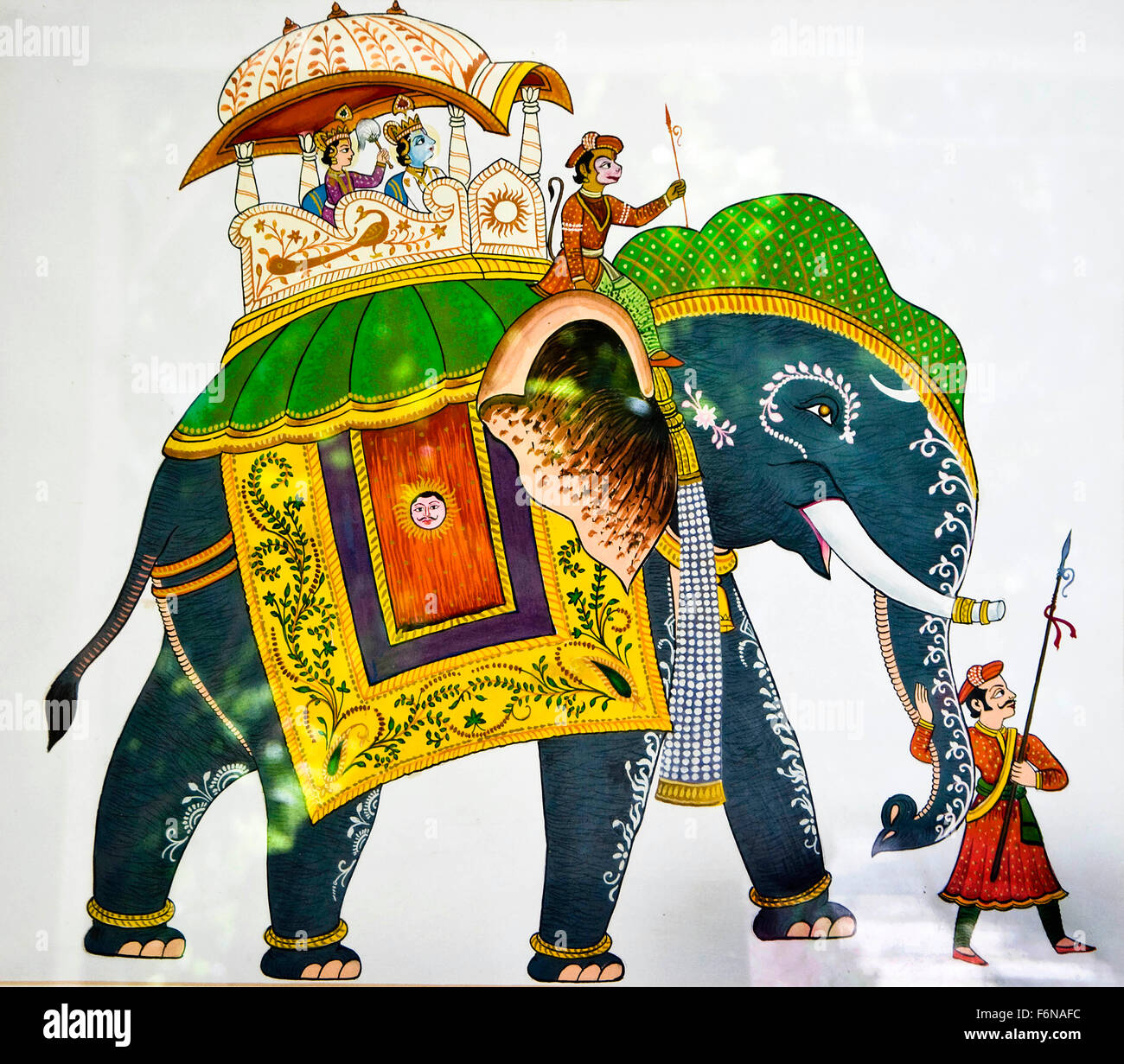Elefante dipinti in miniatura, Varanasi, Uttar Pradesh, India, Asia Foto Stock