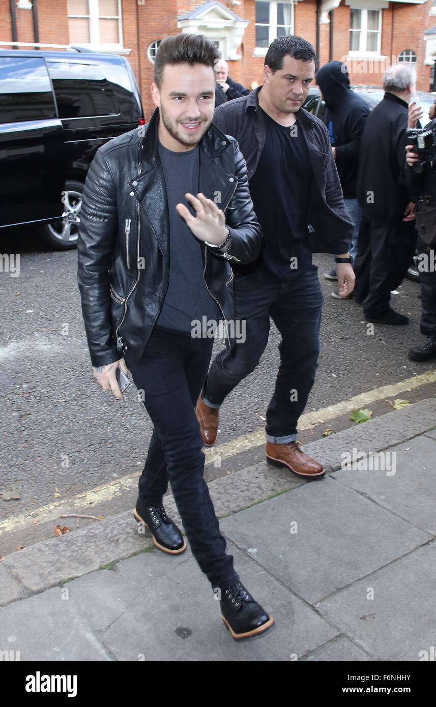 Londra, UK, 12 Nov 2015: Liam Payne visto alla BBC Maida Vale Studios dopo il Live Lounge a Londra Foto Stock