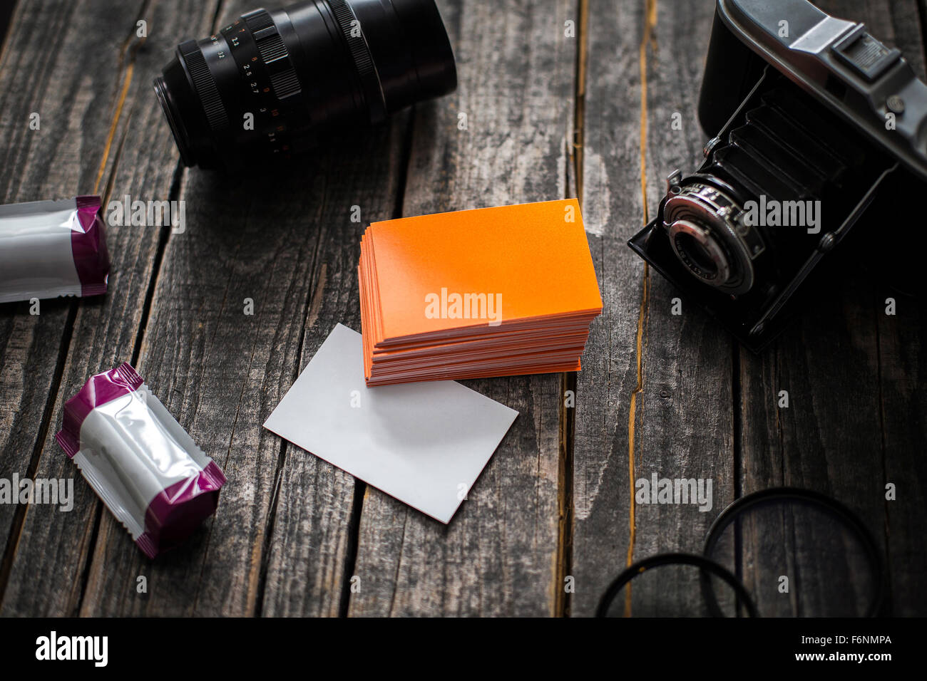Fotografo orange business card identity mockup Foto Stock