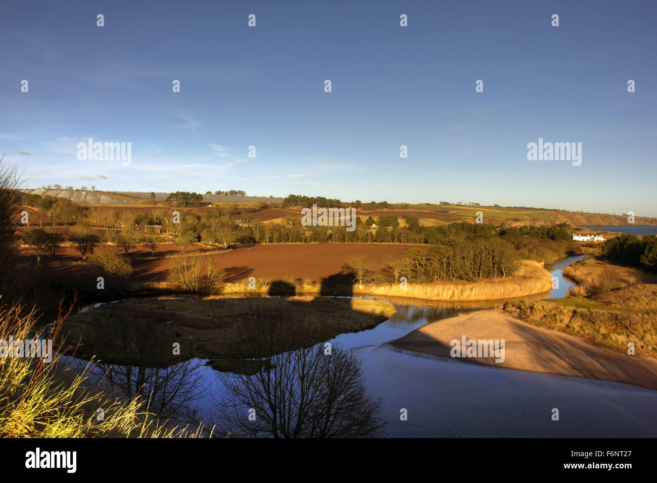 Vista di Lunan Bay di Angus Scozia Scotland Foto Stock