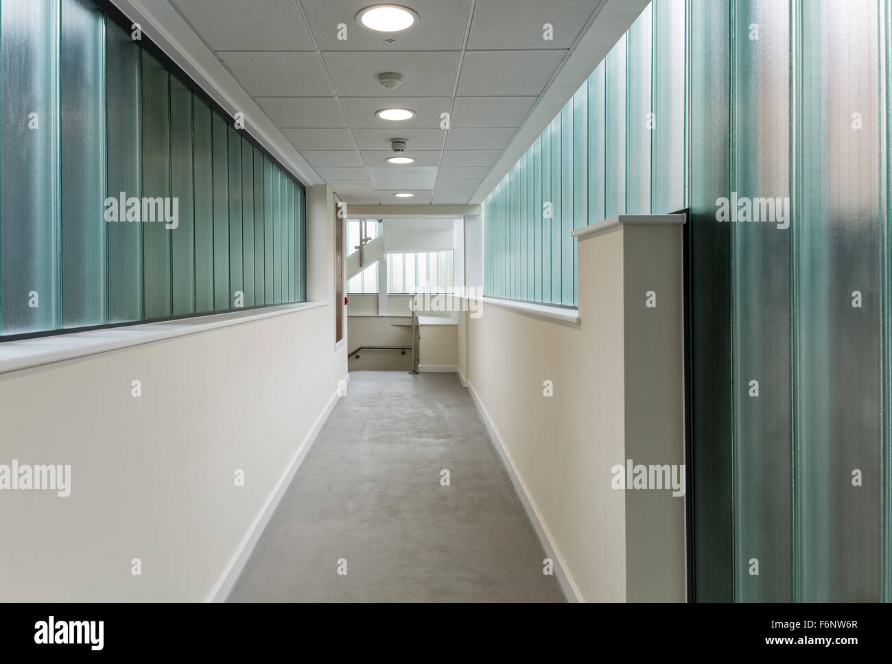 Corridoio moderno con pareti in vetro Foto Stock