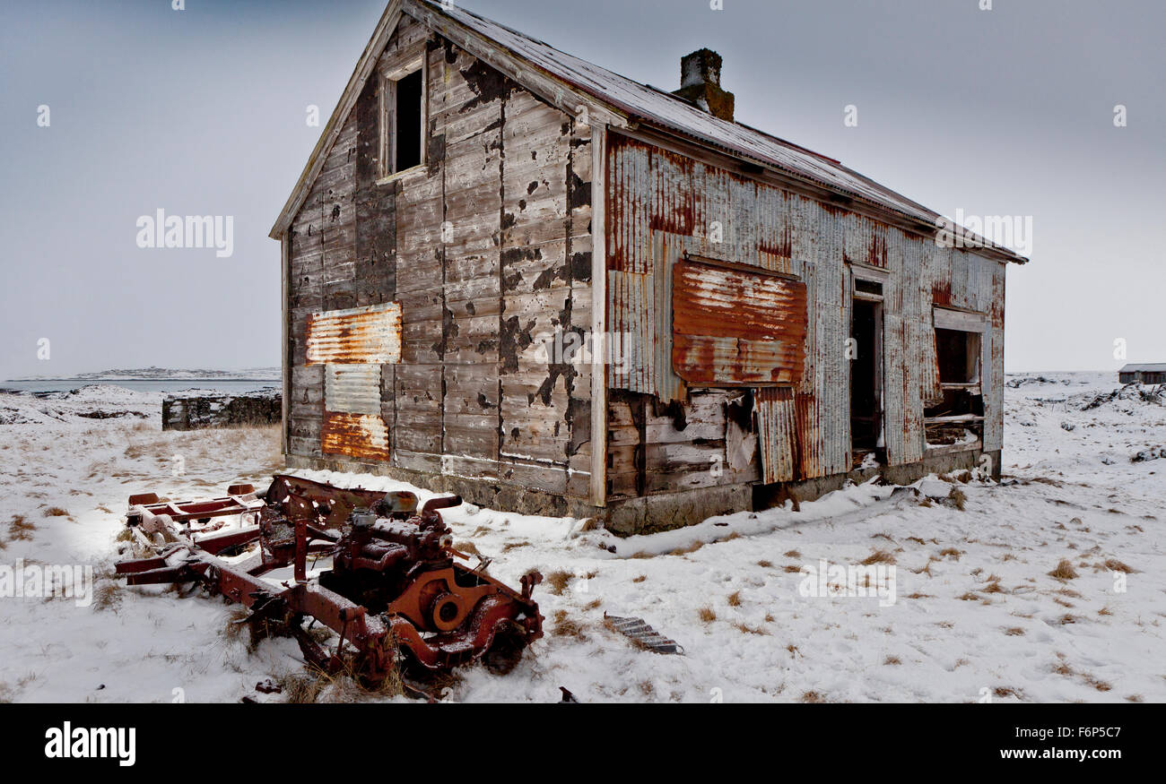 Lato della vecchia casa colonica, Straumur, Hafjnarfjordur, Islanda Foto Stock