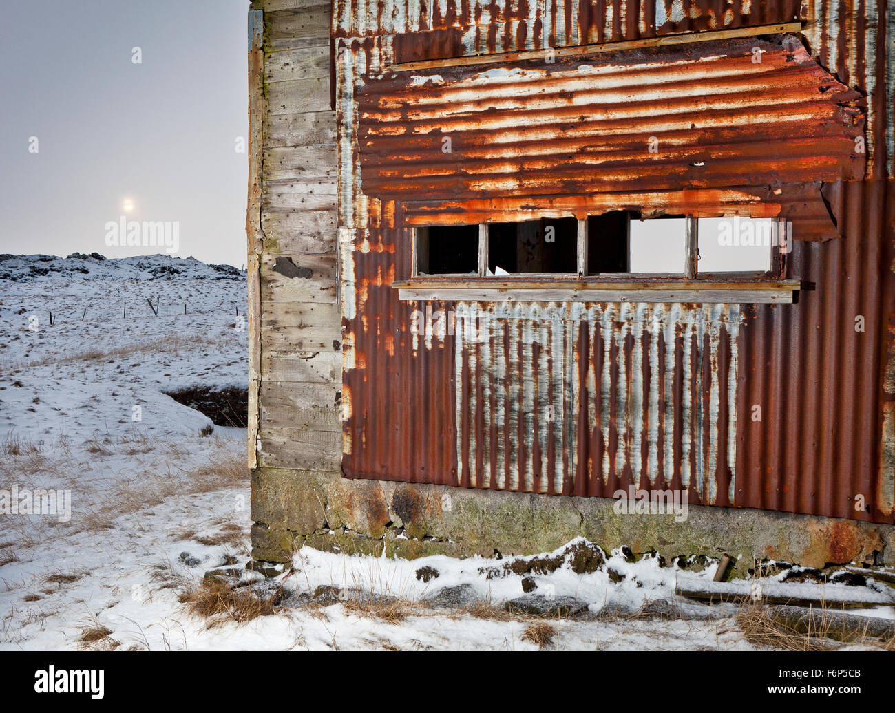 Lato della vecchia casa colonica, Straumur, Hafjnarfjordur, Islanda Foto Stock