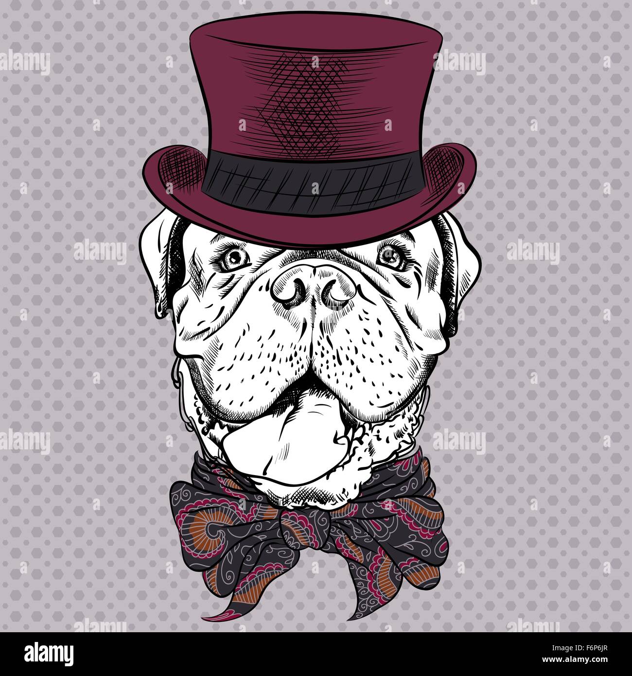 Vector funny cartoon hipster cane Mastiff francese Illustrazione Vettoriale