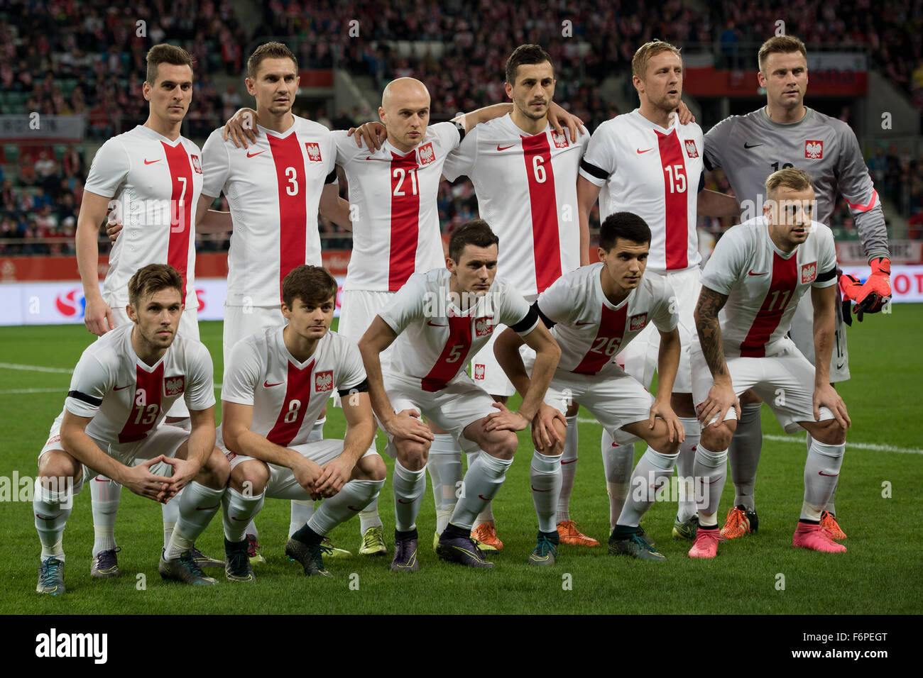 Wroclaw, Polonia. 17 Novembre, 2015. Calcio internazionale amichevole: Polonia v Repubblica Ceca. Team di Polonia prima matc Foto Stock