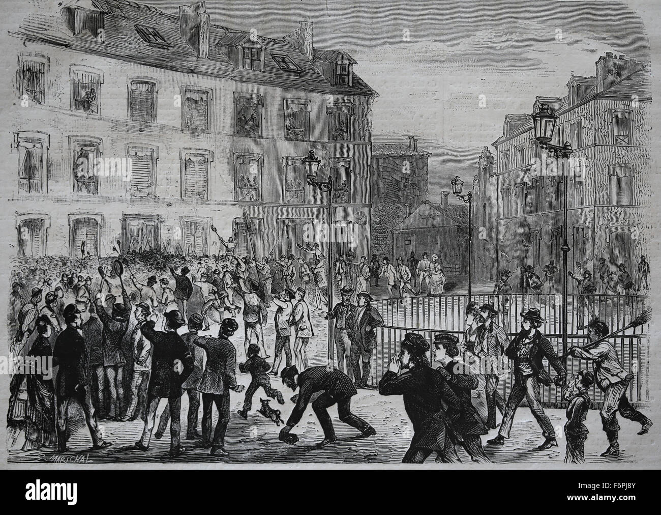 Insurrezione comune, Parigi,1871.Victor Hugo era a Bruxelles.La sua casa è stato lapidato ed egli è dichiarato persona non grata in Belgio Foto Stock
