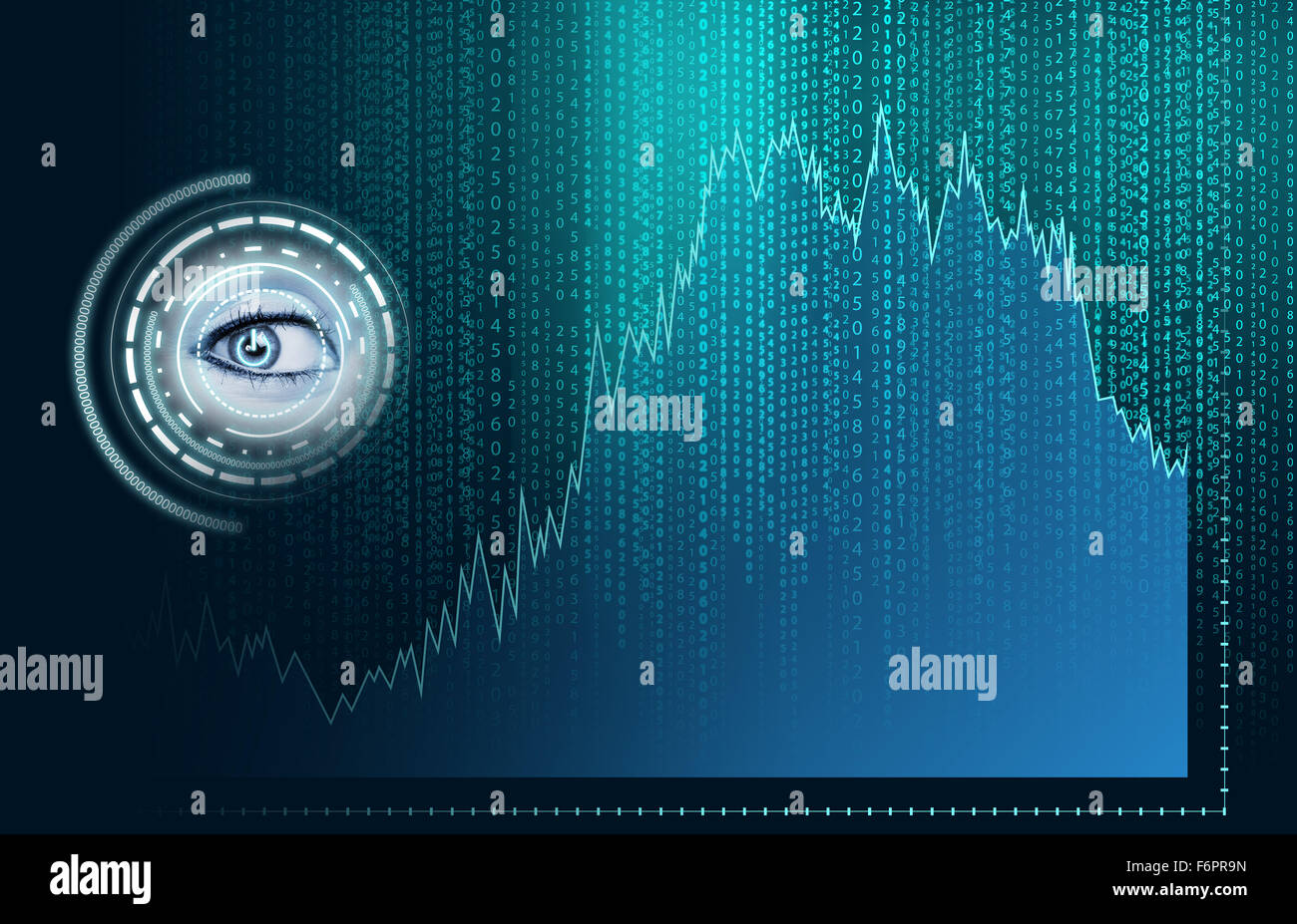 Matrix con sfondo verde simboli blu Foto Stock