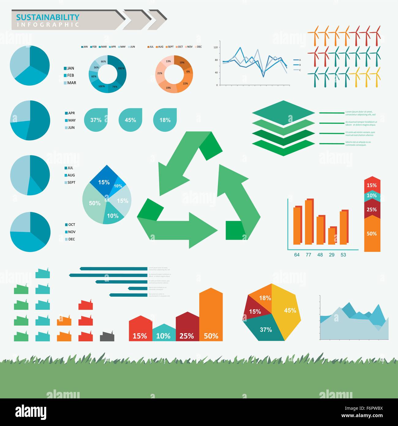 Sostenibilità e eco friendly ed infografico impostato nel vettore Illustrazione Vettoriale