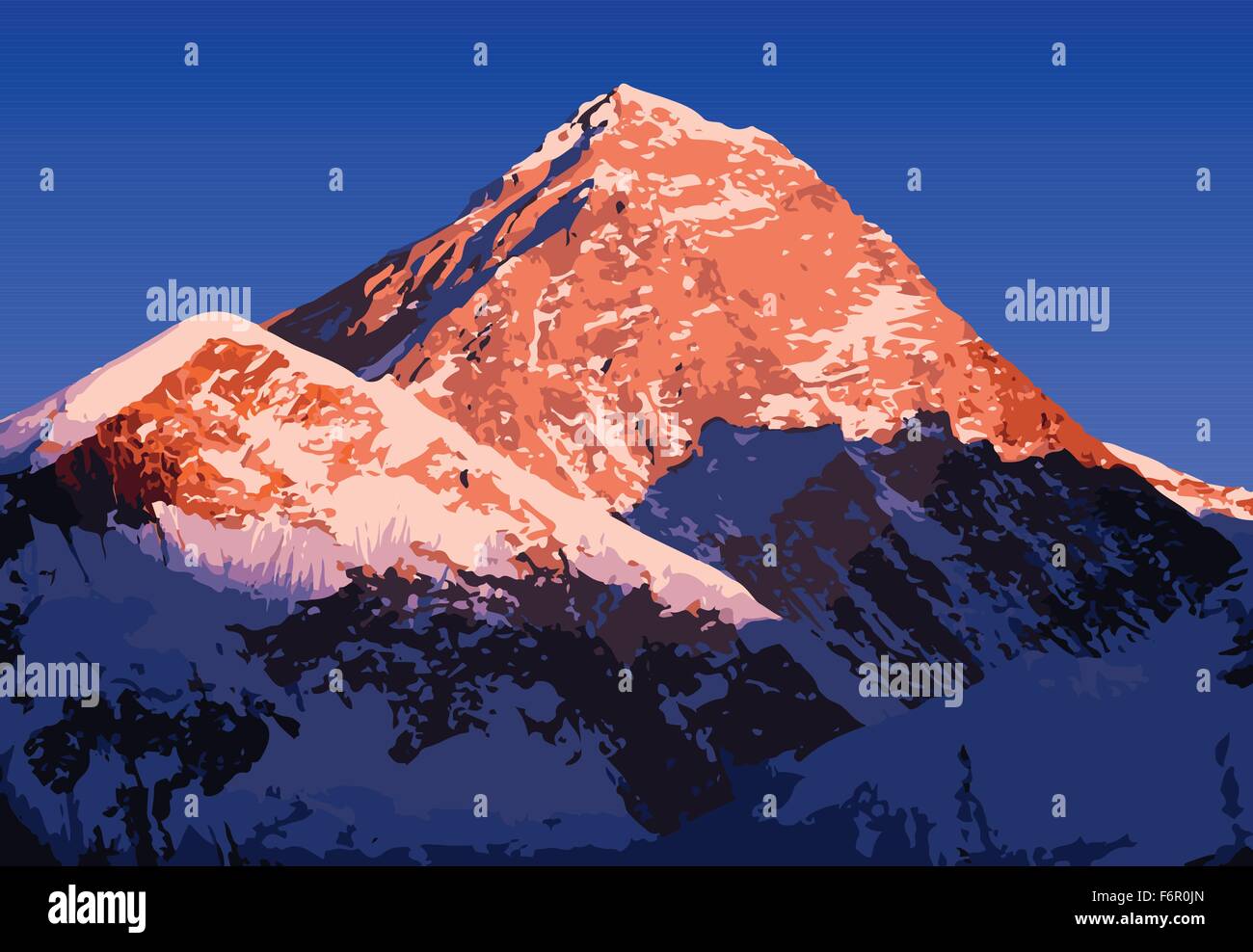 Il monte Everest il vettore, la più alta del mondo di montagna, in Himalaya, Nepal Illustrazione Vettoriale