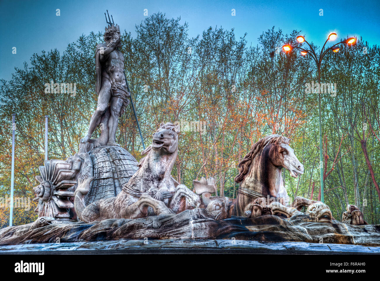 La Fuente de Neptuno a Madrid Foto Stock