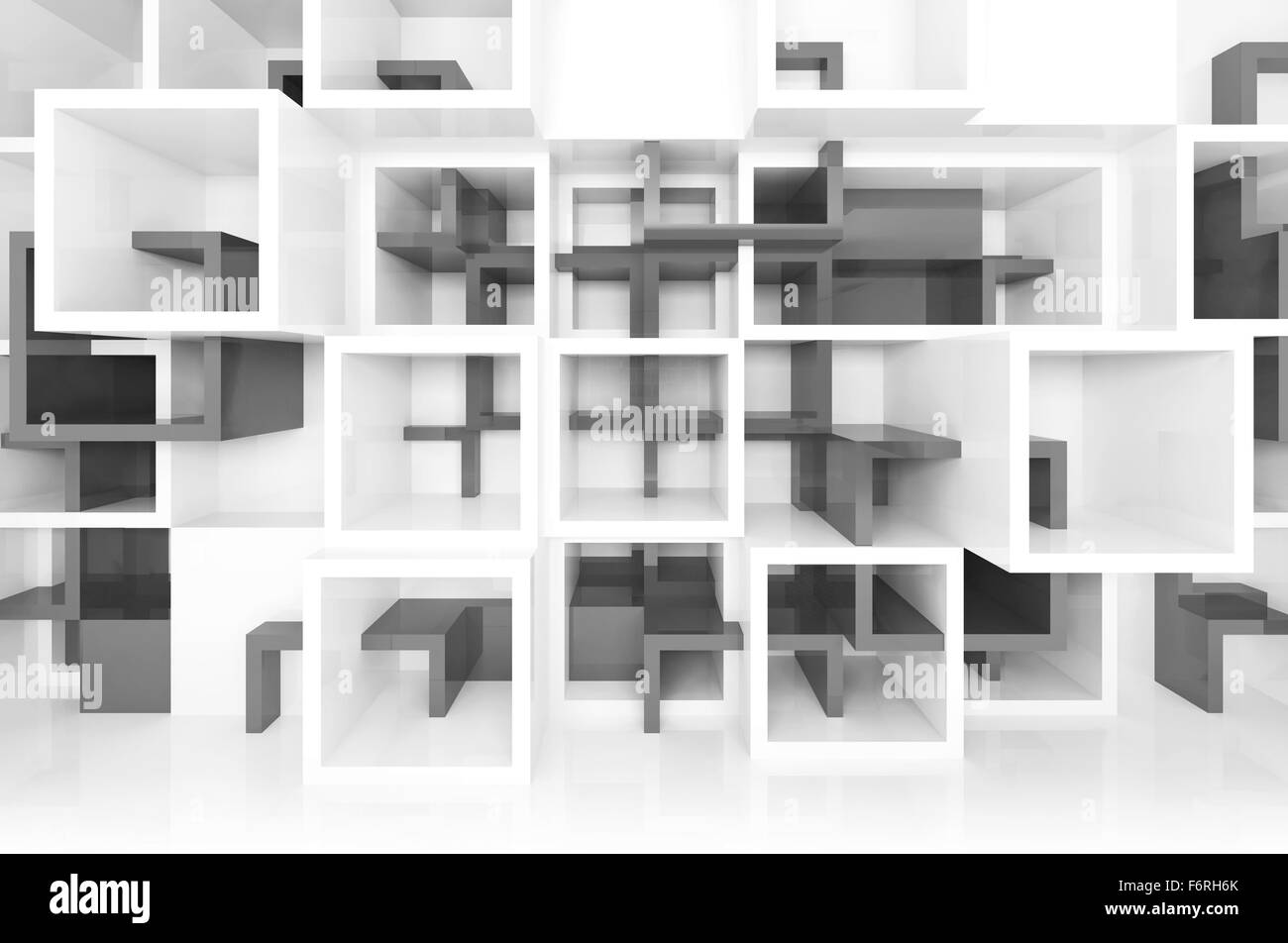 Abstract digital design con sfondo bianco e grigio scuro cellule caotico sulla parete 3d illustrazione Foto Stock