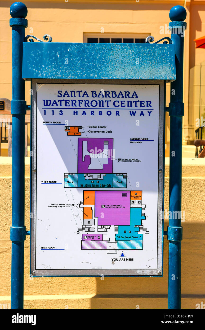 Il Santa Barbara Waterfront Center113 Harbour modo colorate mappa Foto Stock