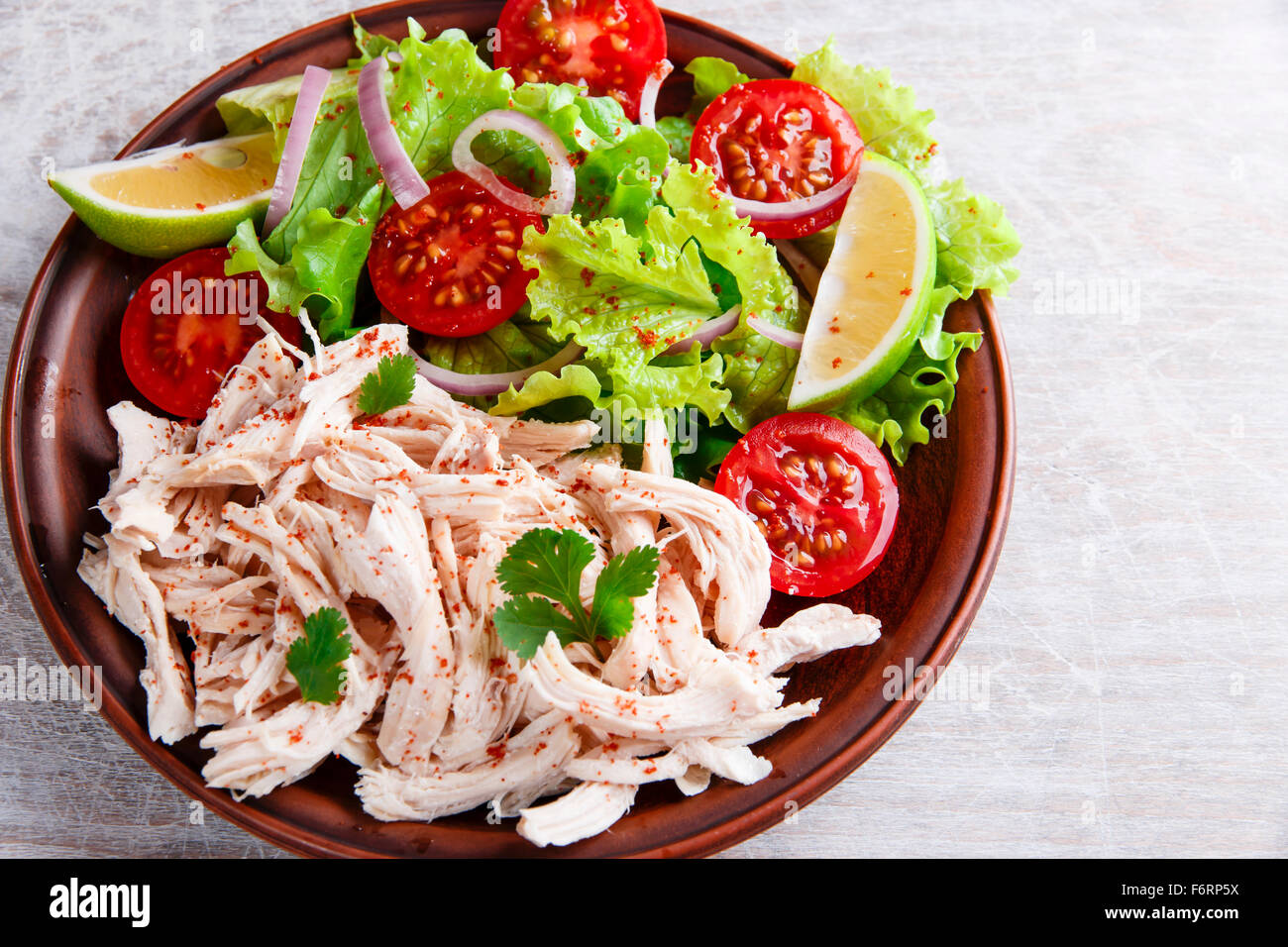 Bianco di pollo carni bollite con pomodoro di lattuga Foto Stock