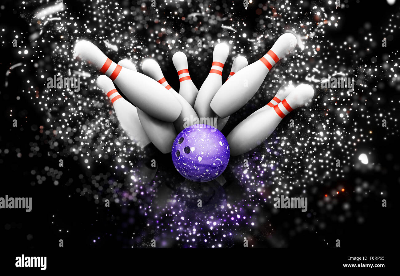 3D render di birilli da bowling con un effetto scintillio Foto Stock