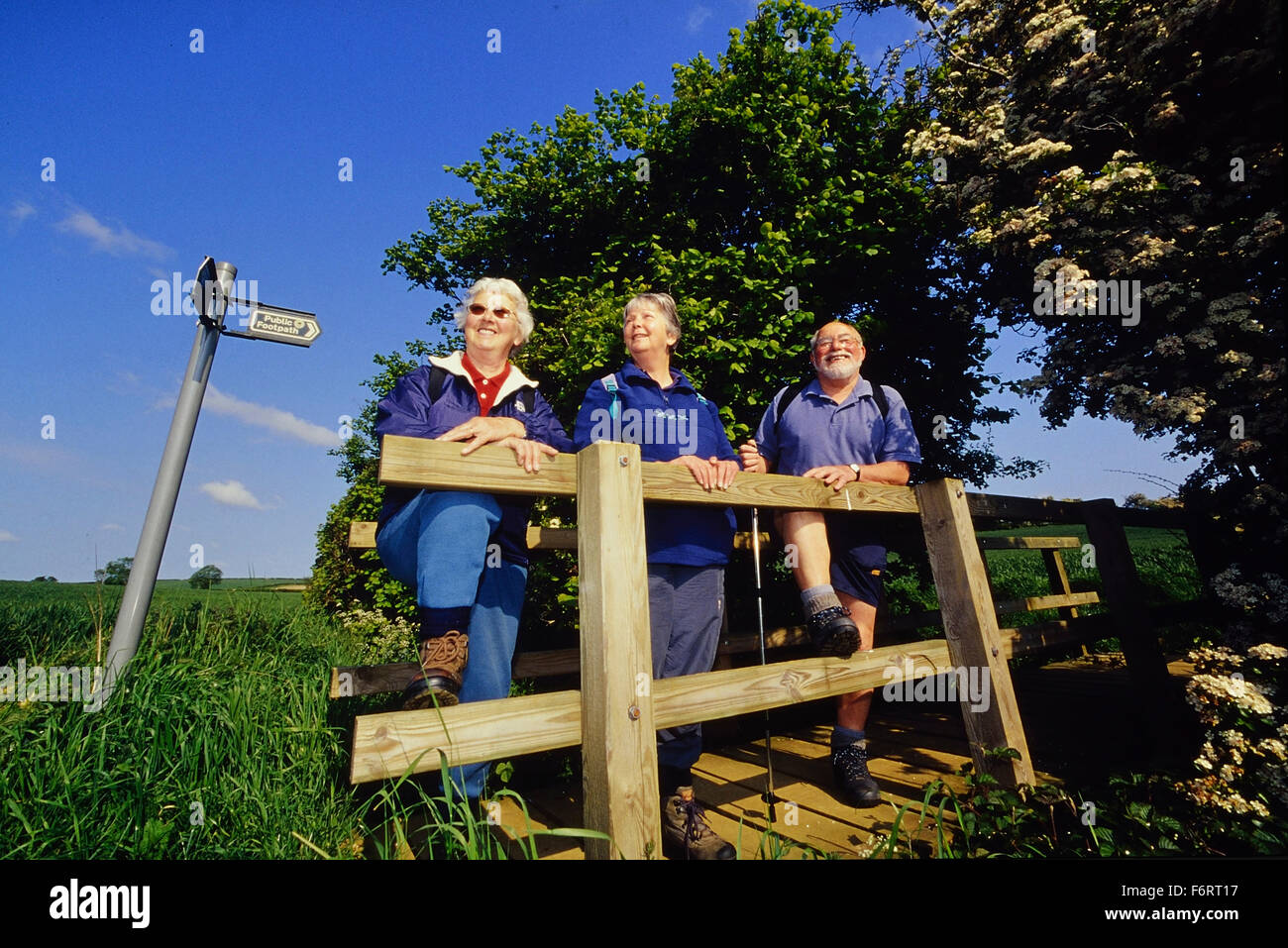 Tre escursionisti per adulti. Lincolnshire Wolds. In Inghilterra. Regno Unito. Europa Foto Stock