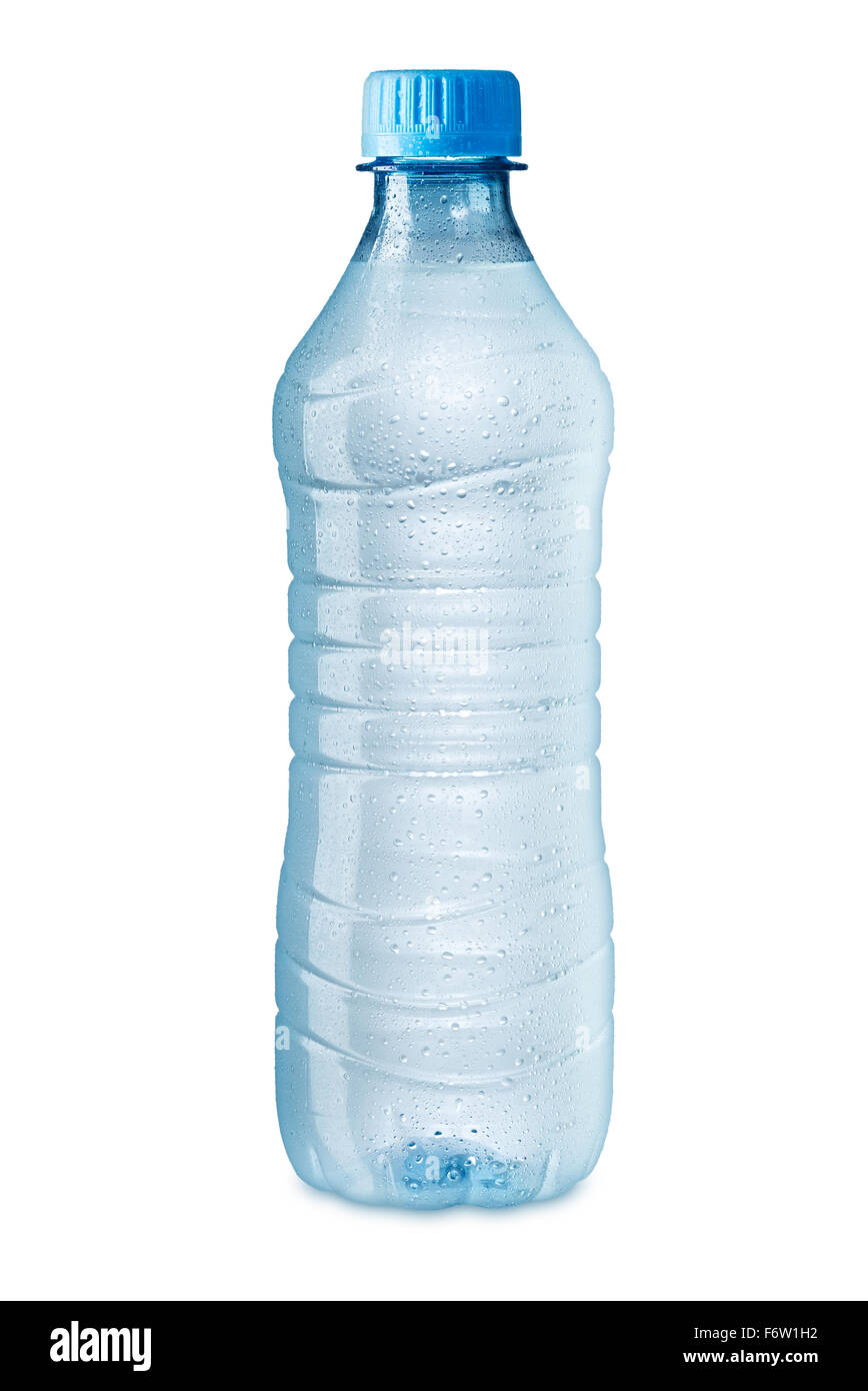 Acqua ghiacciata bottiglia su sfondo bianco Foto Stock