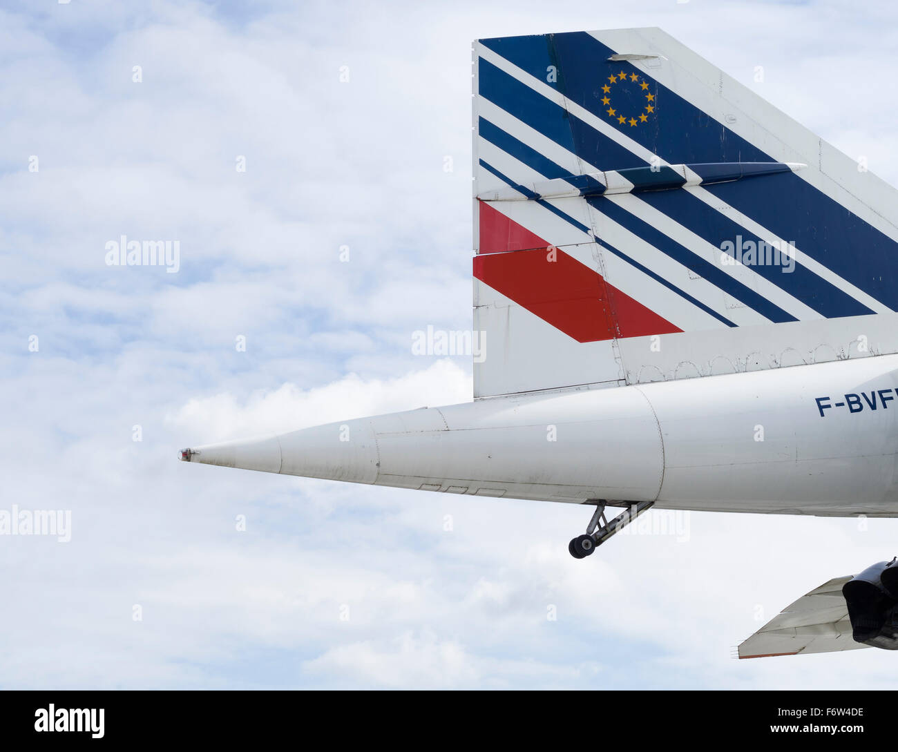 Pinna di coda di un scartato supersonico Concorde aerei passeggeri di Air France Foto Stock