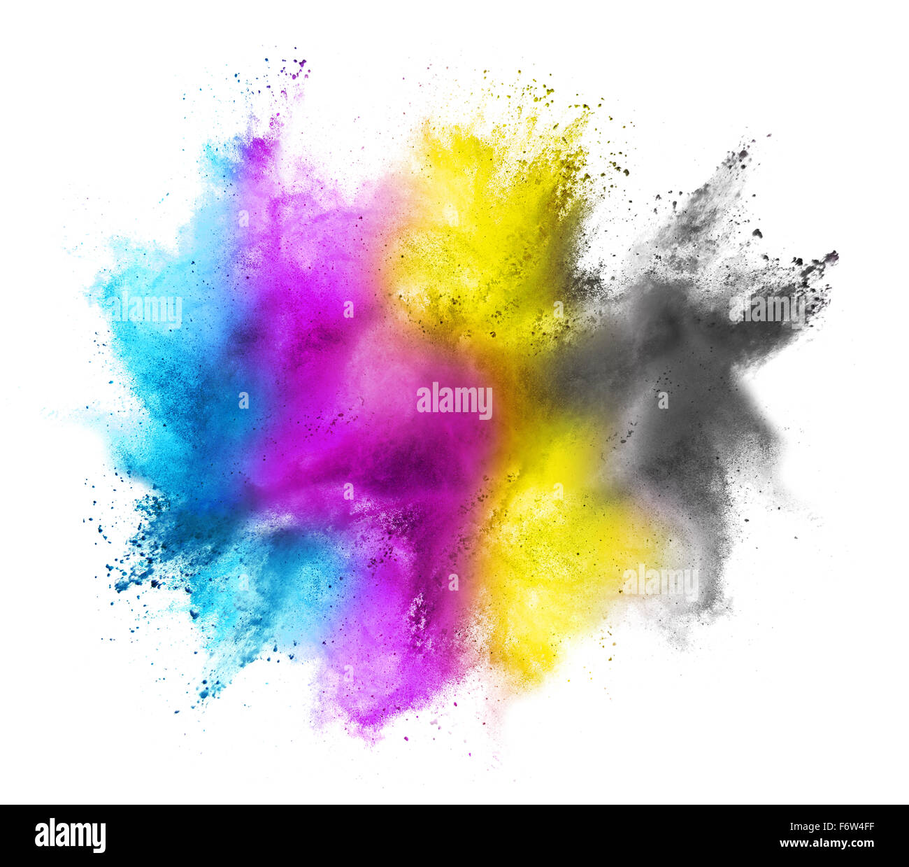 Colore CMYK nube di polvere su sfondo bianco Foto Stock