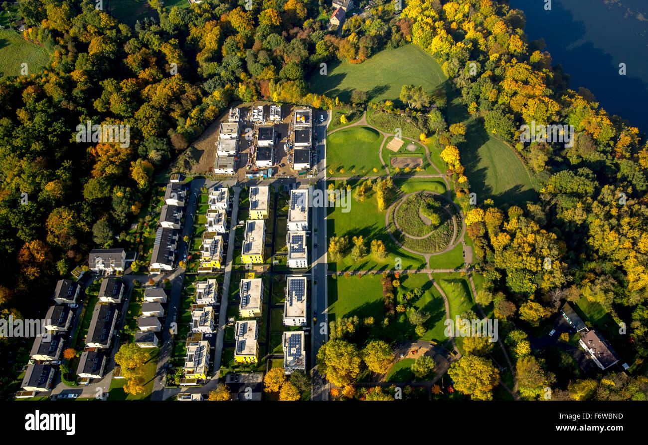 Allbau moderno complesso residenziale Dilldorfer altezza, yin yang simbolo, altezza Dilldorfer Kupferdreh, giardino, landmark, Essen Foto Stock