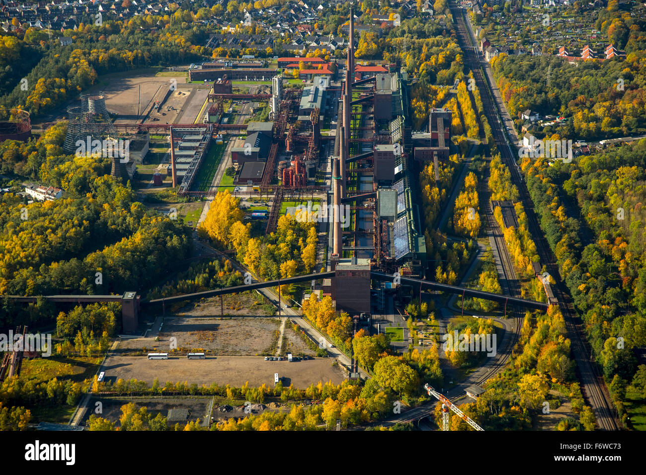 Zollverein in autunno un sito del Patrimonio Mondiale miniera Zollverein Essen, Nord della Renania settentrionale-Vestfalia, Germania, Europa, vista aerea, Foto Stock