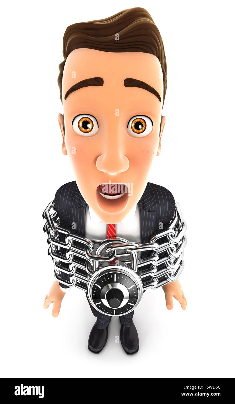 3d uomo d affari completamente incatenati, isolato sfondo bianco Foto Stock