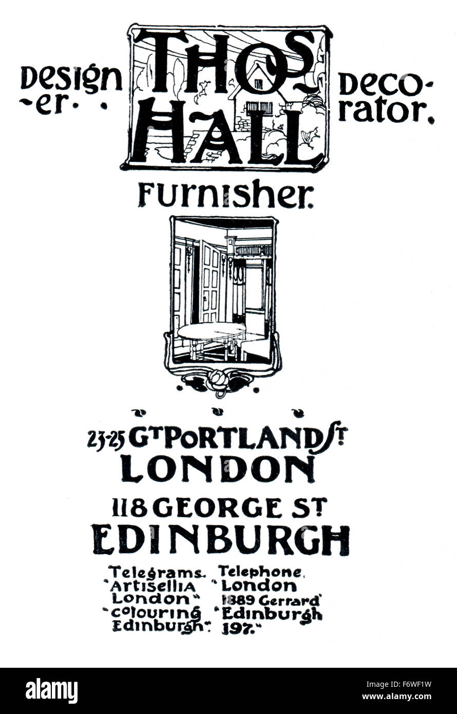 Thomas Hall, furnisher, designer ed arredatore 1903 annuncio proveniente da Studio Magazine Foto Stock