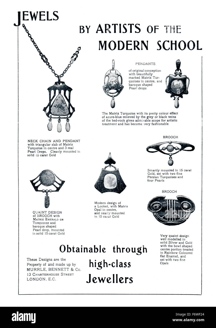 Gioielli di artisti della moderna scuola 1903 gioielli advertisememnt dallo Studio Magazine Foto Stock
