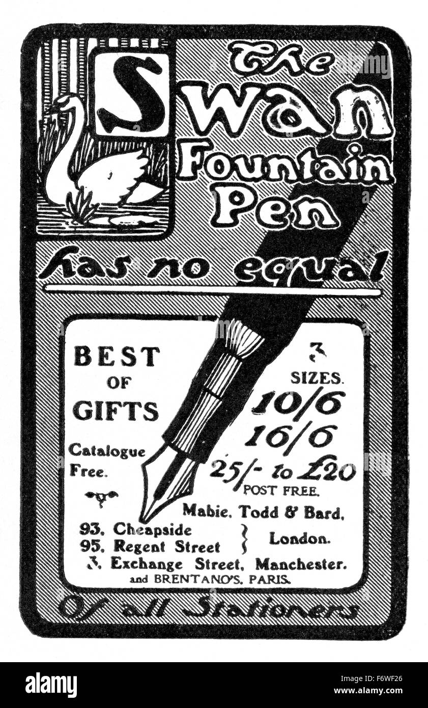 1903 pubblicità per Swan's penne stilografiche da Studio Magazine Foto Stock