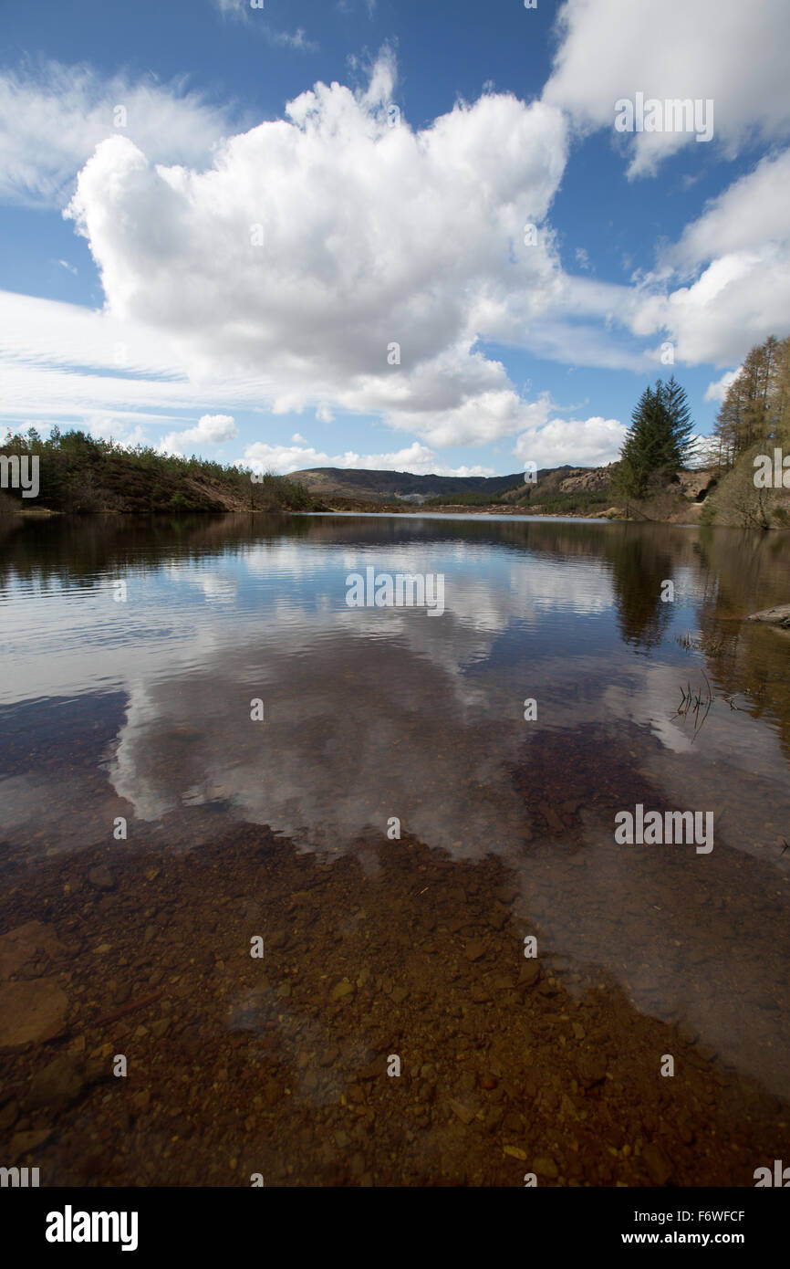 Trossachs, Scozia. Vista pittoresca del Loch Reoidhte situato sul Forest Drive della Queen Elizabeth Forest Park. Foto Stock